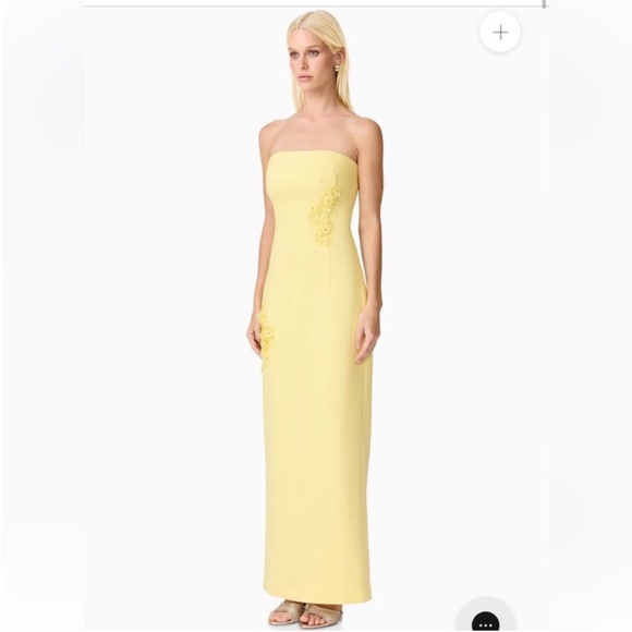 elliatt evee yellow 3d floral applique strapless fitted maxi dress medium NEW - Picture 6 of 14
